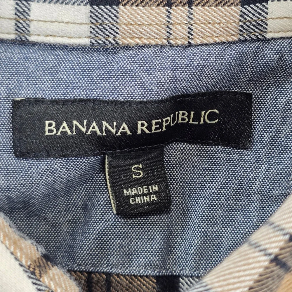 Banana Republic Button Down Shirt Mens S Brown Plaid Cotton Flannel Long Sleeve‎